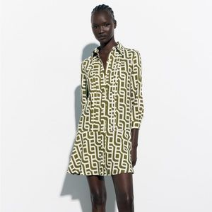 Geographic print linen shirt dress Brand New